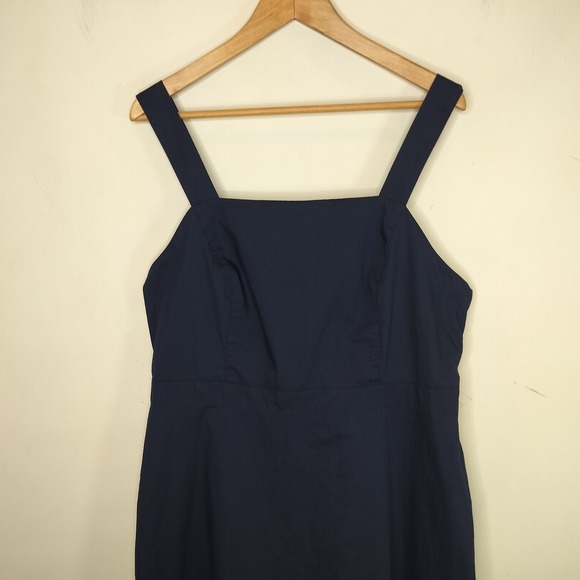 Banana Republic Organic Cotton Dress Navy Fit Flare Smocked - Picture 2 of 9